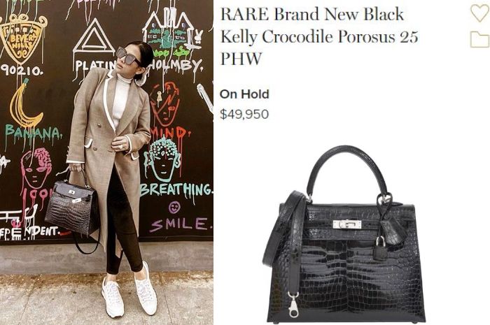 Syahrini tenteng tas branded Hermes RARE Brand New Black Kelly Crocodile Porosus 25 PHW.