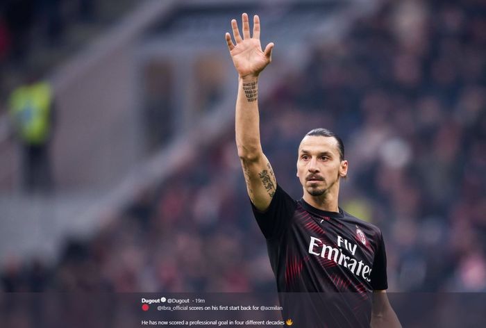 Zlatan Ibrahimovic mencetak gol pertama untuk AC Milan pada laga lawan Cagliari, Sabtu (11/1/2020).