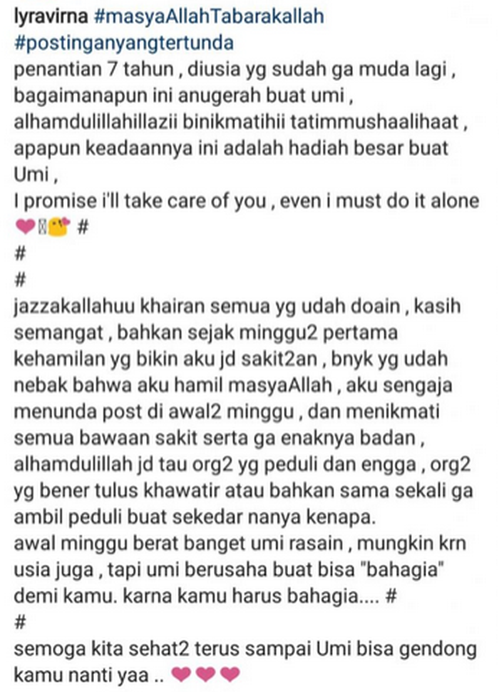 Caption yang ditulis Lyra Virna dalam unggahannya