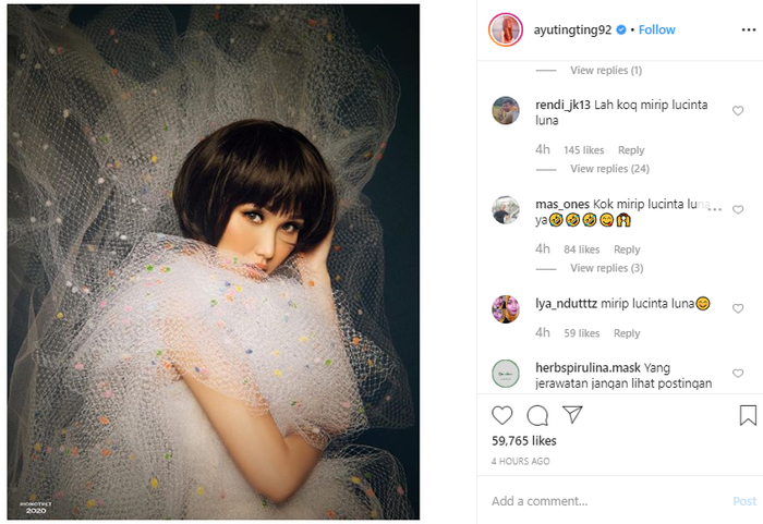 Penampilan berbeda Ayu Ting Ting dengan rambut pendek yang justru disbeut-sebut mirip dengan artis Lucinta Luna
