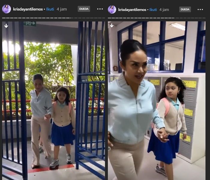 Cuma antar anak ke sekolah, Krisdayanti kenakan setelan modis kasual yang curi perhatian