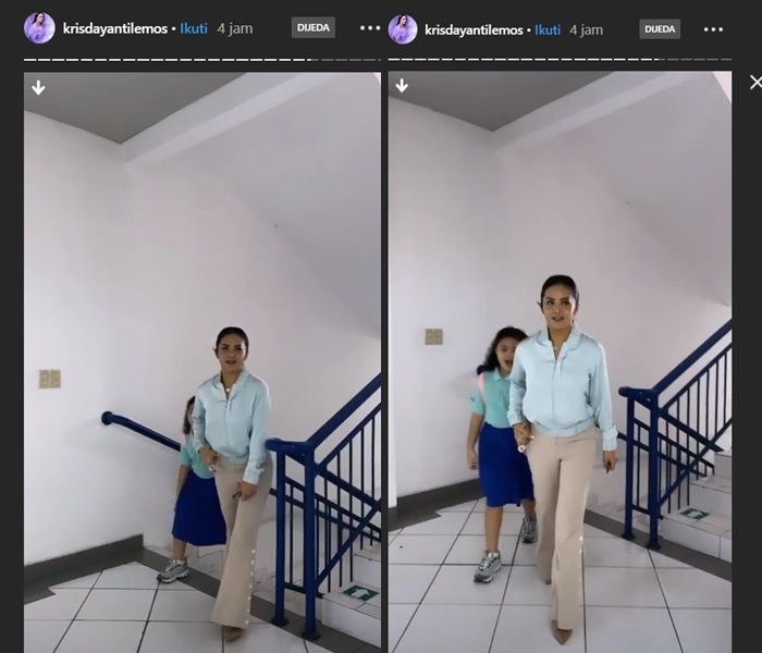 Potret gaya simpel kasual Krisdayanti yang sedang mengantar anak ke sekolah dengan gaya yang modis yang curi perhatian