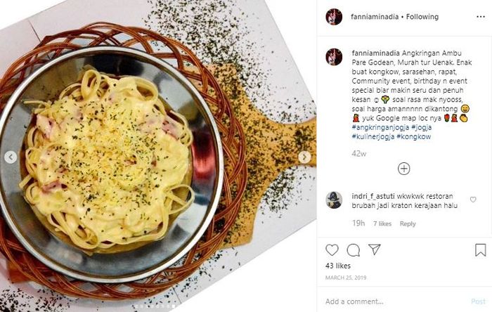 Menu di restoran milik Fanni