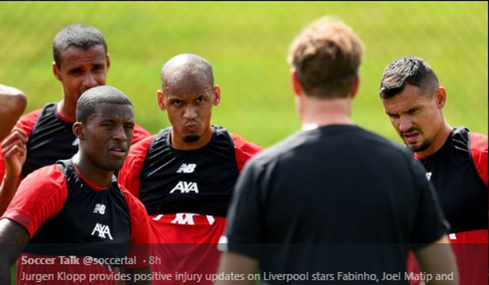 Tiga pemain Liverpool, Dejan Lovren, Fabinho dan Joel Matip sudah kembali berlatih setelah pulih dari cedera.