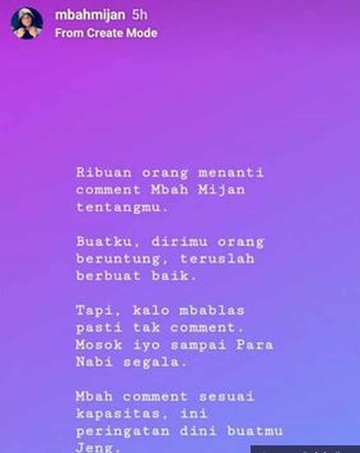 Unggahan Mbah Mijan yang diduga menyindir Ningsih Tinampi