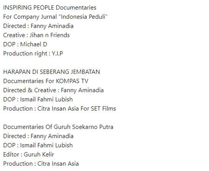 Fanni kerap mengerjakan company profile