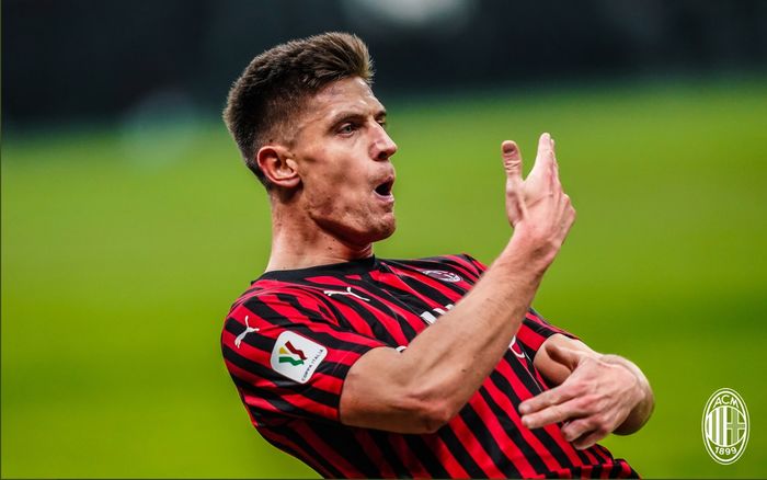 Krzysztof Piatek, mencetak gol dalam laga AC Milan kontra SPAL di babak 16 besar Coppa Italia, Rabu (15/1/2020) di San Siro.