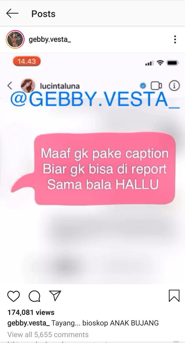 Gebby Vesta bocorkan percakapannya dengan <a href='https://palembang.tribunnews.com/tag/lucinta-luna' title='Lucinta Luna'>Lucinta Luna</a>.