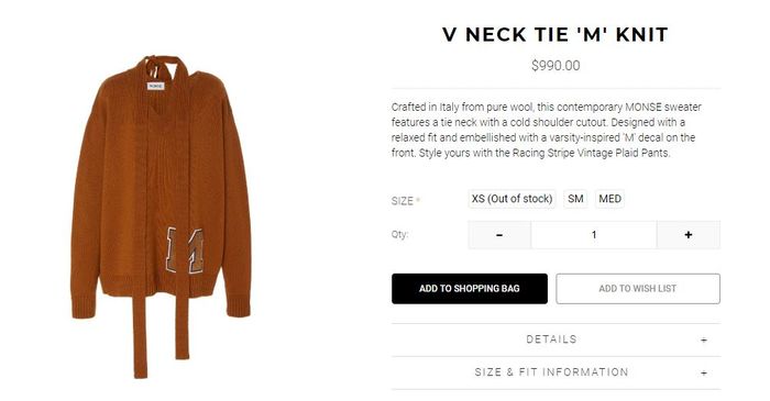 Harga V Neck Tie ‘ M ‘ Knit yang tampak dipakai Syahrini