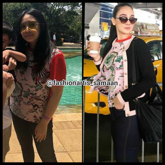 Penampilan Nagita Slavina dan Luna Maya pakai kaus sama persis