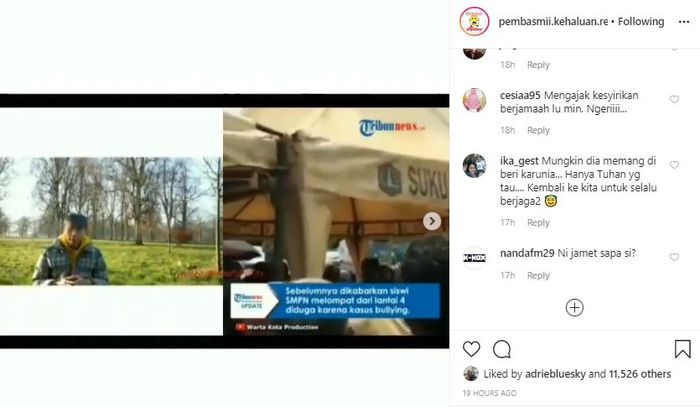 Unggahan Instagram @pembasmii.kehaluan.reall tentang ramalan Roy Kiyoshi di Tahun 2020.