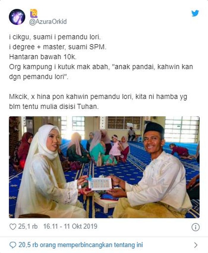Unggahan twitter wanita S2 nikahi supir truk.