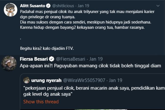 Alit Susanto dan Fiersa Besari ikut menanggapi viralnya video penjual cilok yang diamuk oleh seorang ibu-ibu.