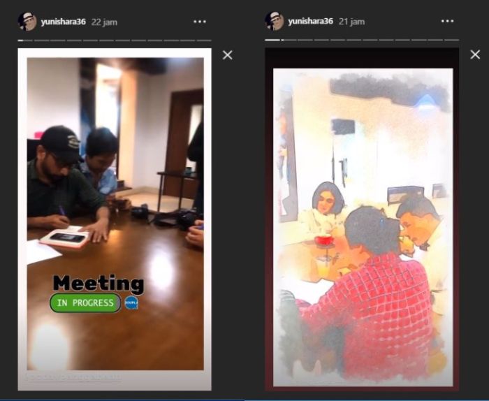 Yuni Shara rapat dengan beberapa orang