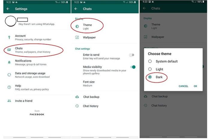 Cara aktifkan whatsapp dark mode android