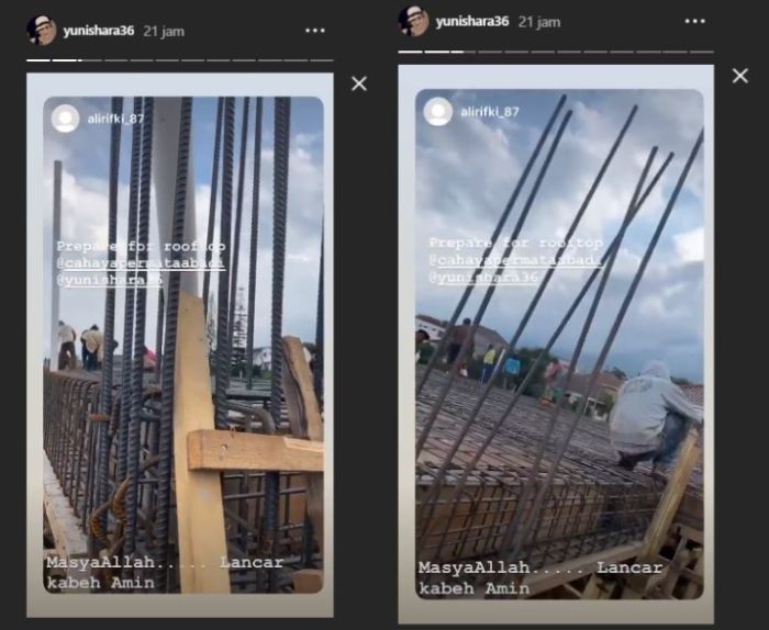 Yuni Shara memantau pembangunan sekolah PAUD miliknya
