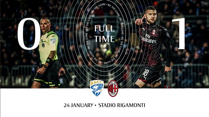 Skor akhir pertandingan pekan ke-21 Liga Italia yang mempertemukan Brescia dengan AC Milan.