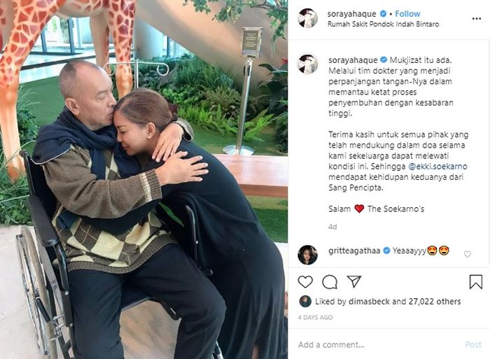 Ungkapan rasa bahagia Soraya Haque atas kondisi kesehatan sang suami yang berangsur membaik