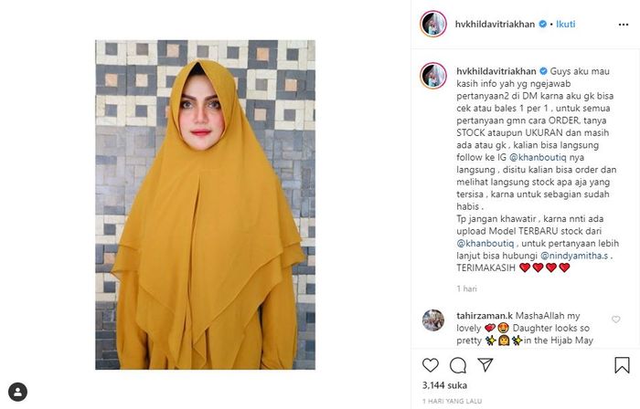 Potret cantik Hilda Vitria kenakan busana syari
