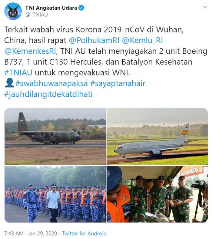 TNI AU Akhirnya Kirim 2 Boeing Dan 1 Hercules Jemput WNI Di Wuhan, Siap ...