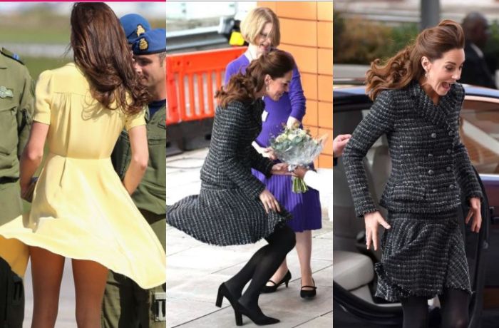 Potret Kate Middleton yang berulang kali mengalami insiden memalukan karena angin