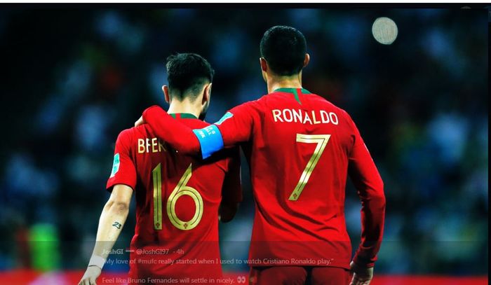Bruno Fernandes dan Cristiano Ronaldo saat membela timnas Portugal.