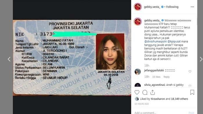 Gebby Vesta unggah KTP Muhammad Fatah, yang wajahnya mirip Lucinta Luna.