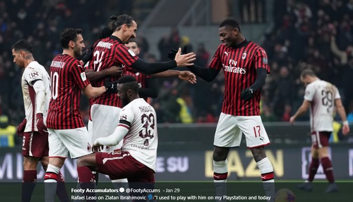 Zlatan Ibrahimovic memberikan ungkapan terima kasih kepada Rafael Leao usai mengirimkan assist kala menjebol gawang Torino pada pertandingan babak perempat final Coppa Italia.