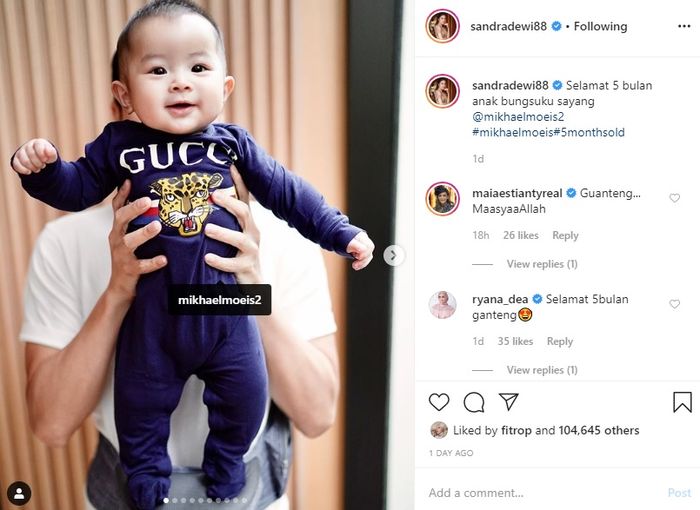 Postingan Sandra Dewi di hari ulang tahun Mikhael Moeis