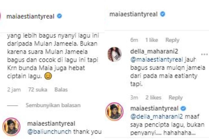 Komentar nyinyir netizen yang direspon adem oleh Maia
Instagram @maiaestiantyreal