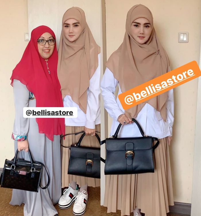 Mulan Jameela juga tampil nyentrik pakai hijab model jadul bernuansa warna beige