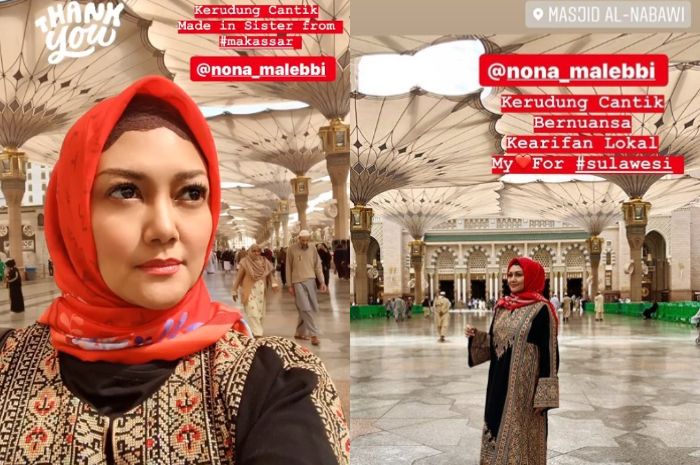 Anggun dan santunnya Bella Saphira dalam balutan gamis dan hijab