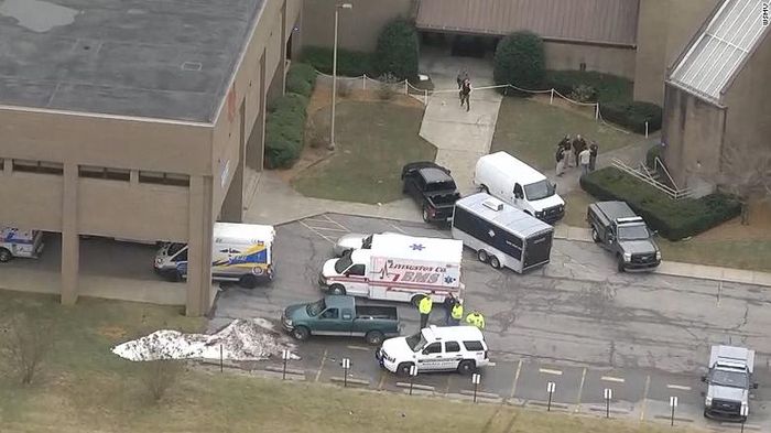 The scene of a mass shooting at Marshall County High School in 2022.