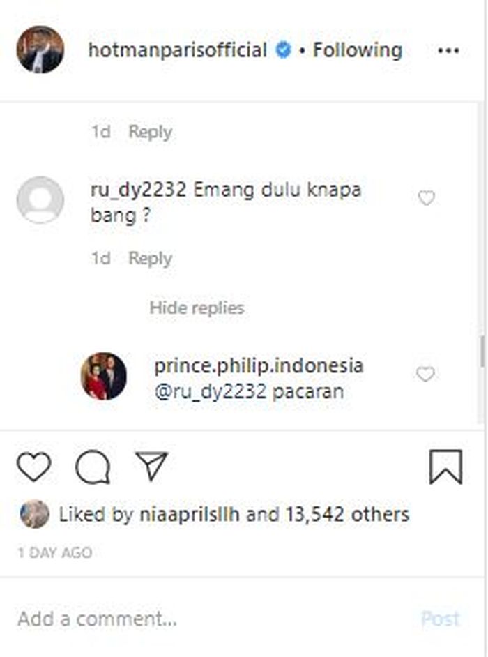 Komentar netizen pada unggahan Hotman Paris