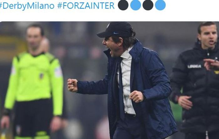 Ekspresi pelatih Inter Milan, Antonio Conte, seusai laga Liga Italia melawan AC Milan di Stadion Giuseppe Meazza, Minggu (9/2/2020).