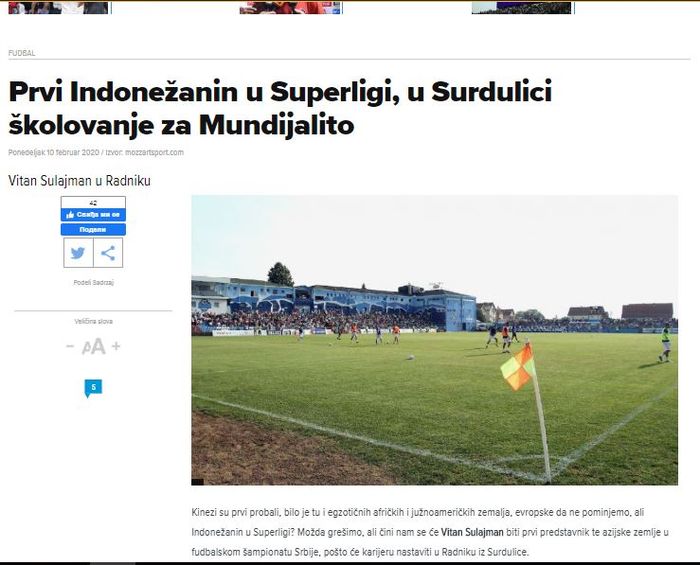 Berita Mozzart Sport soal Witan Sulaiman Gabung FK Radnik Surdulica
