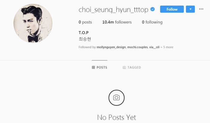T.O.P Bigbang mendadak hapus semua postingannya di Instagram.