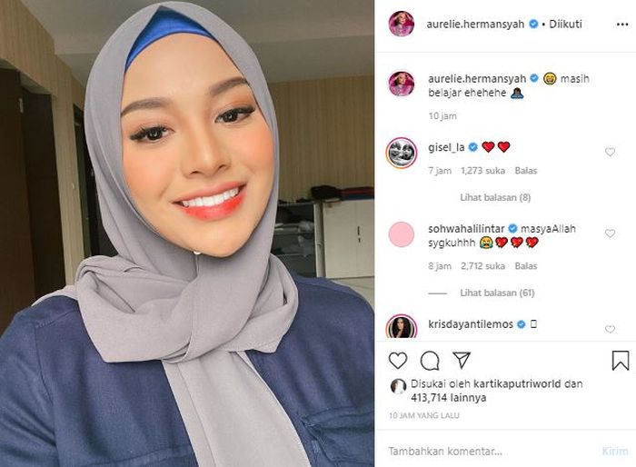 Sedang Dimabuk Asmara Aurel Hermansyah Unggah Potret Cantik Dalam Balutan Hijab Netizen Puji Penampilannya Masya Allah Cantiknya Ukhti