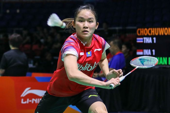 Pemain tunggal putri Indonesia, Ruselli Hartawan, tampil pada laga penyisihan Grup Y di Rizal Memorial Stadium, Manila, Filipina, Kamis (13/2/2020)