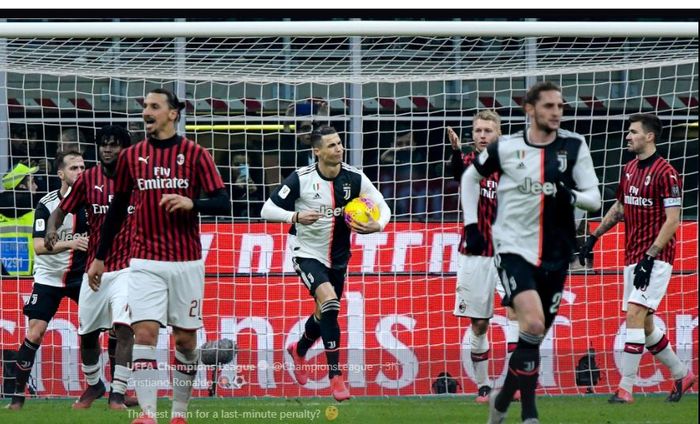 Cristiano Ronaldo mencetak gol penyelamat Juventus dari kekalahan di kandang AC Milan dalam laga Coppa Italia di San Siro, 13 Februari 2020.