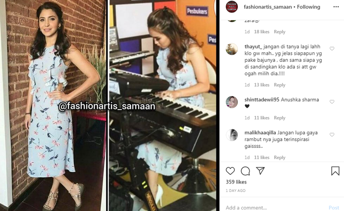 Komentar julid netizen saat melihat Ayu Ting Ting pakai baju yang sama dengan Anushka Sharma.
