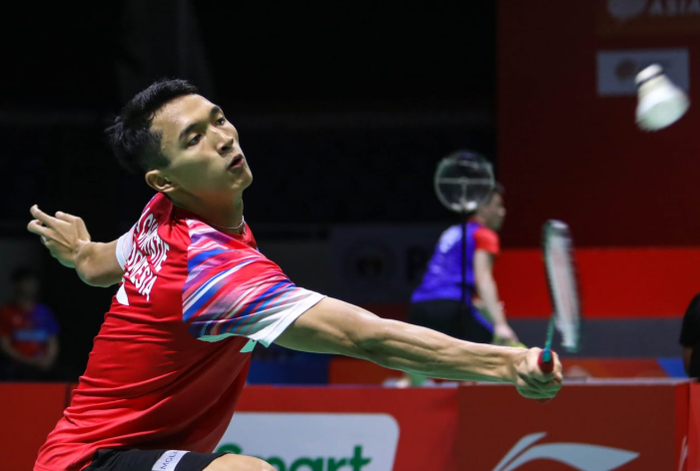 Pemain tunggal putra Indonesia, Jonatan Christie, saat beraksi pada semifinal Kejuaraan Beregu Asia 2020 di Rizal Memorial Coliseum, Manila, Filipina, Sabtu (15/2/2020). 