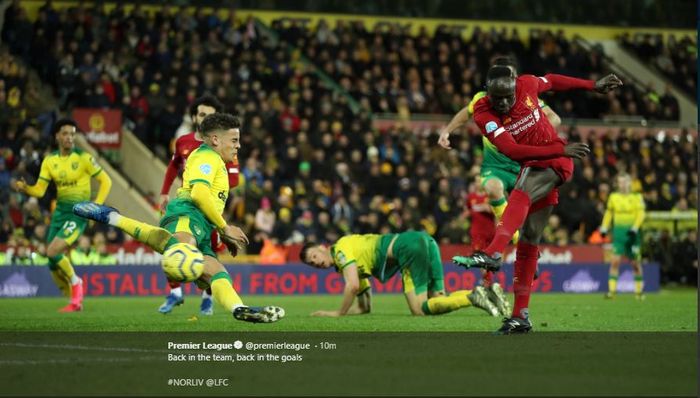Sadio Mane membawa Liverpool menang atas Norwich di Carrow Road, pada laga pekan ke-26 Liga Inggris, Sabtu (15/2/2020). 