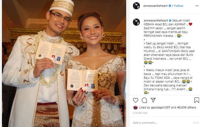 Anne Avantie ceritakan kisah sedih kebaya pernikahan yang hilang milik BCL dan Ashraf Sinclair.