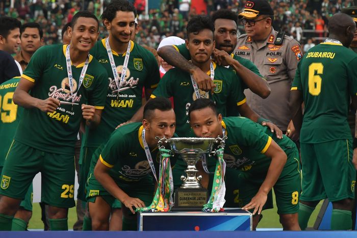 Momen perayaan juara Persebaya Surabaya seusai membungkam Persija Jakarta pada Piala Gubernur Jatim 2020.