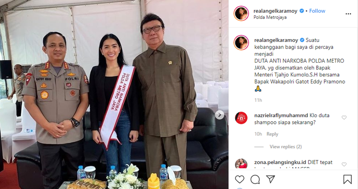 Penampilan Angel Karamoy saat dinobatkan menjadi Duta Anti Narkoba
