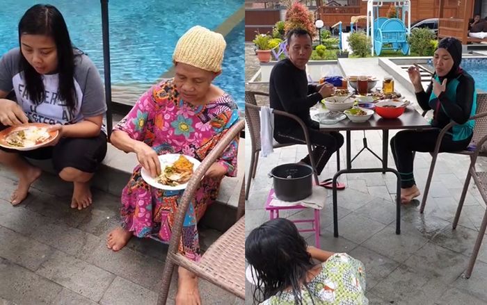 Orang tua Ayu Ting Ting makan bersama asisten rumah tangga