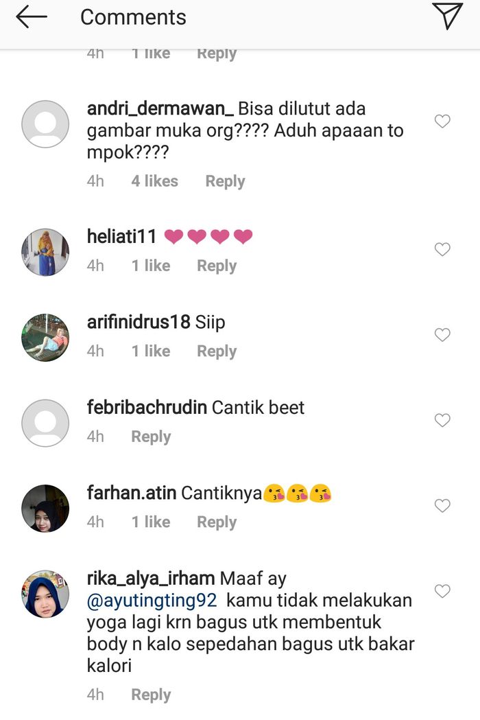 Komentar netizen di unggahan terbaru Ayu Ting Ting