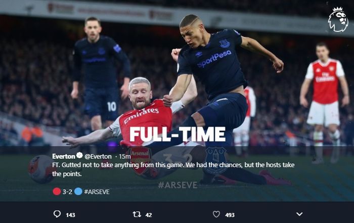 Aksi Richarlison pada laga Arsenal Vs Everton di Stadion Emirates, Minggu (23/2/2020).