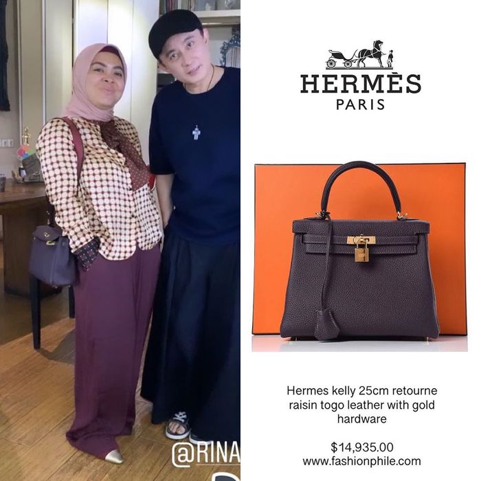 Hermes seri kelly 25cm retourne raisin togo leather with gold hardwar